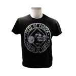 Camiseta negra Moto Piedra de Cangas vista frontal | Asturias Encantada