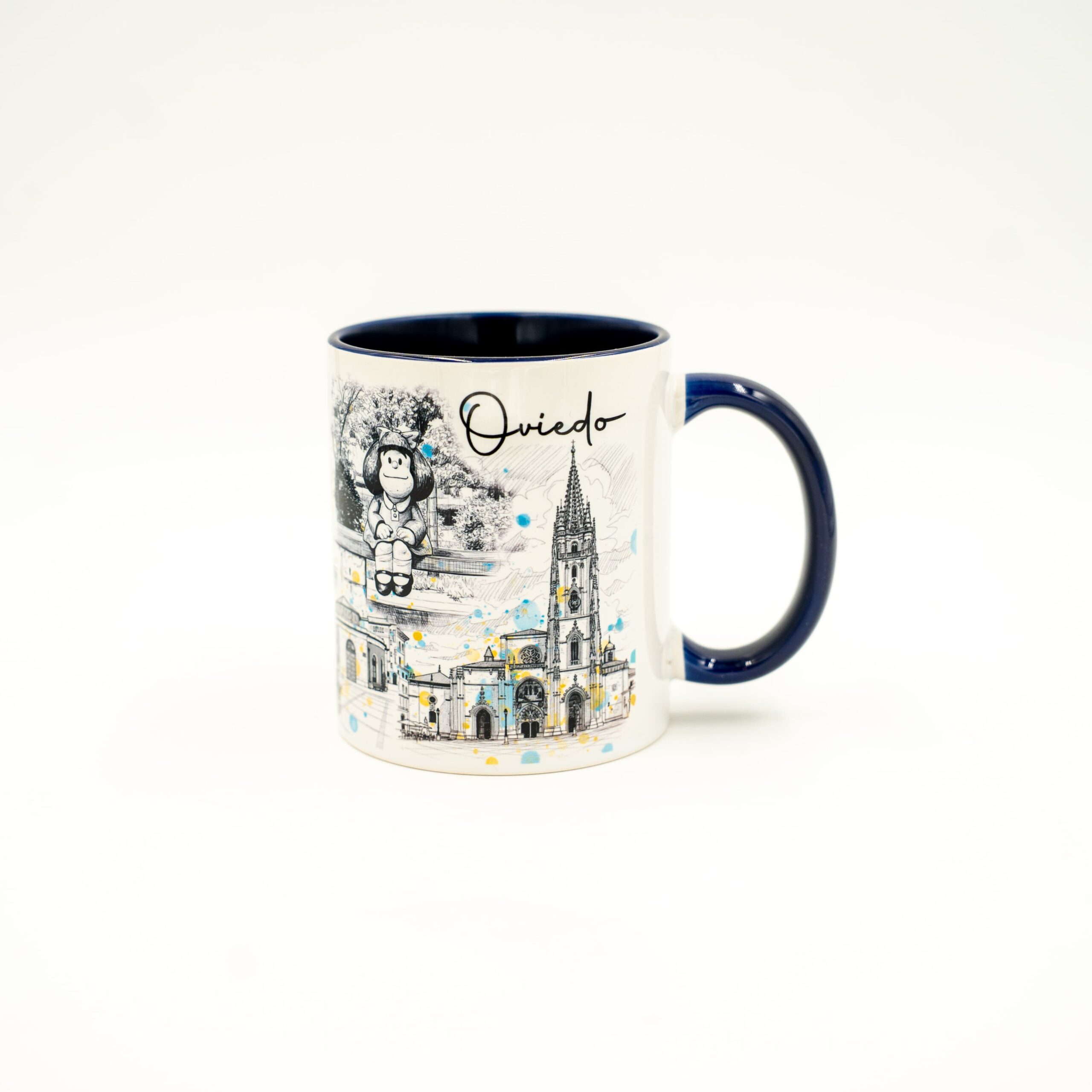Taza cerámica Plumilla Oviedo frontal | Asturias Encantada